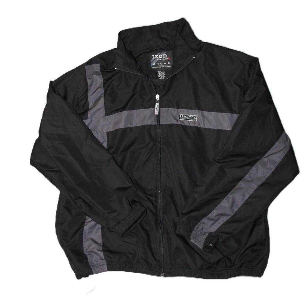 IZOD Jacket Mens L Black Windbreaker Softshell Lined Full Zip Pockets